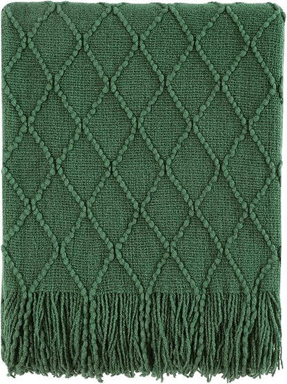 BOURINA Green Throw Blanket 50x60 Inches Throw Textured Solid Soft Sofa Couch by BOURINA