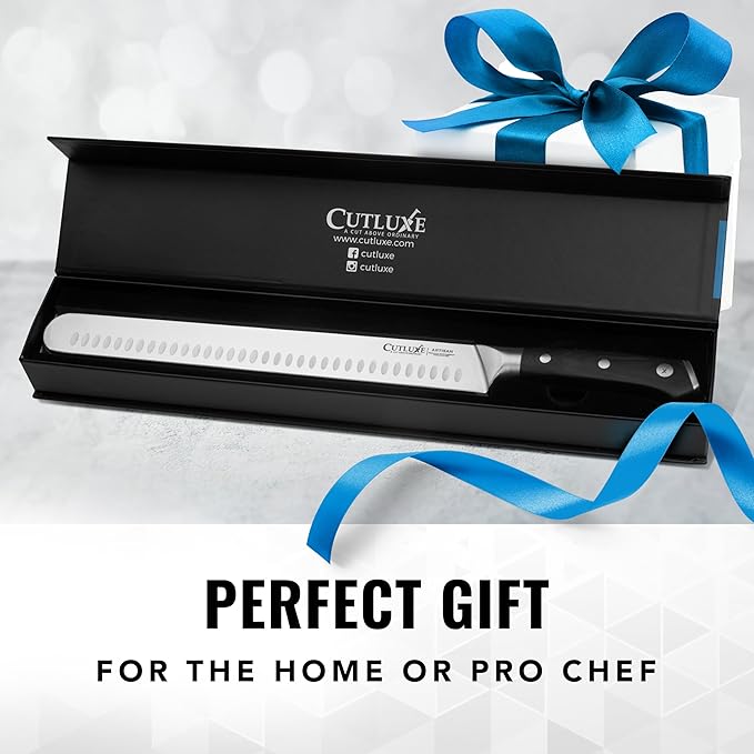 Cutluxe Slicing Carving Knife – 12" Brisket Knife, Meat Cutting and BBQ Knife – Razor Sharp German Steel, Sheath Included, Full Tang, Ergonomic Handle Design – Artisan Series