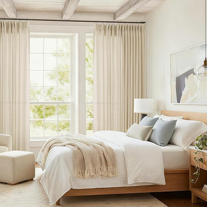 Sheer Curtains 84 Inches Long 100 Inch Wide Extra Wide Linen Pleated | Sliding - Image 5