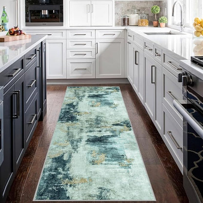 Runner Rugs for Hallways Kitchen 2.6x8 Non Slip Washable Teal Grey Gold | - Image 3