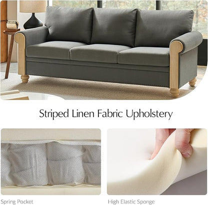 EcoHarbor Living 3-Seater Couch, Stripe 81" Mid-Century Modern Upholstered Sofa - Image 5