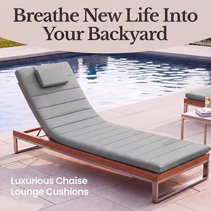 Quilted Chaise Lounge Outdoor Patio Furniture Cushions | Water-Resistant Patio - Image 2