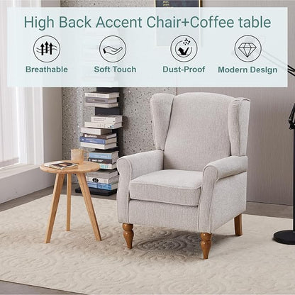 Upholster Accent Armchair & Side Table 2-Piece Set, Chenille Vintage Style - Image 8