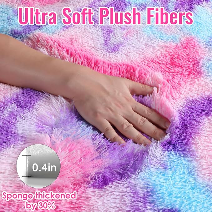 Rainbow Purple Rugs for Girls Bedoom 5x7 Ft, Fluffy Pastel Princess Carpet | - Image 4