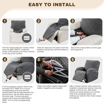 Gennia Recliner Chair Covers 3 Pieces, Waterproof Jacquard Reclining Chair Cover - Image 7