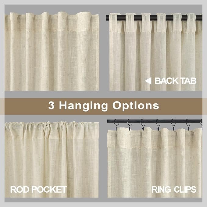 Pitalk 108 Inch Long Curtains for Living Room Birch Beige Linen Extra Long - Image 5