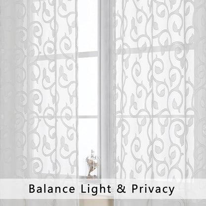 Furman White Kitchen Curtains Tiers 36 inch Length, Light Filtering Soft Airy - Image 3