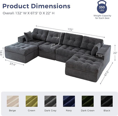 MAXYOYO 132" U Shaped Modular Sectional Sofa - Image 2