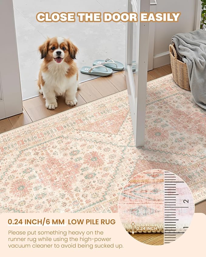 Runner Rug 2x10, Vintage Washable Rugs - Image 6