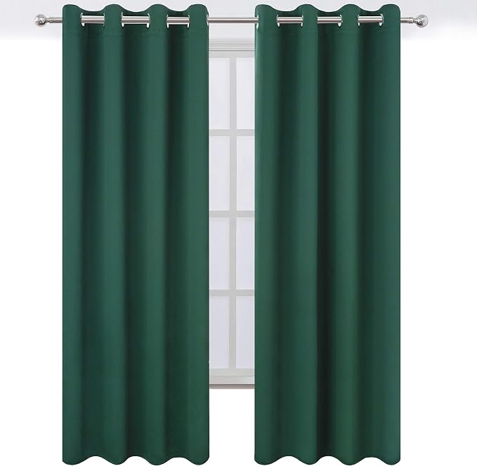 Blackout Curtains 66 x 84 inch/Dark Green Curtains Set of 2 Panels/Thermal - Image 2