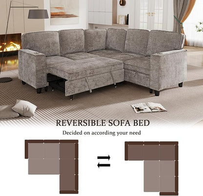 L-Shaped Sectional Couch with Storage and Pull Out Bed, Convertible Sofa Bed - Image 7