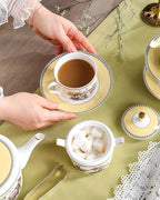 ACMLIFE Tea Set for Adults- Fine China Tea Set for 6, 21-Piece Vintage Coffee Set English Porcelain Tea Pot Sets for Adult Tea Party for Women Gift (Yellow, Extra Large 21)