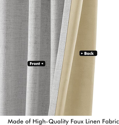 MIULEE 100% Blackout Linen Curtains 42 x 90 Inch Greyish White 2 Panels | - Image 6
