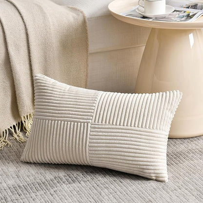Fancy Homi 2 Packs Cream Lumbar Decorative Throw Pillow Covers 16x26 Inch - Image 2