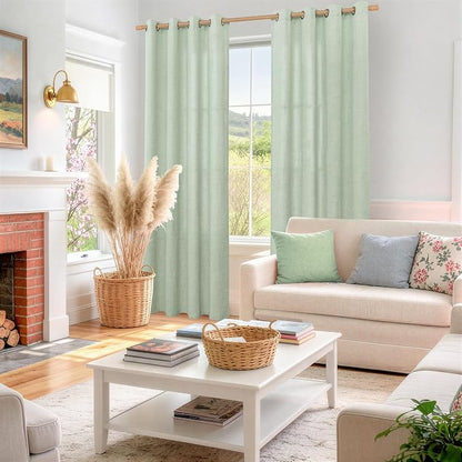 YoungsTex Sage Green Linen Curtains 80 Inches Long - Image 2