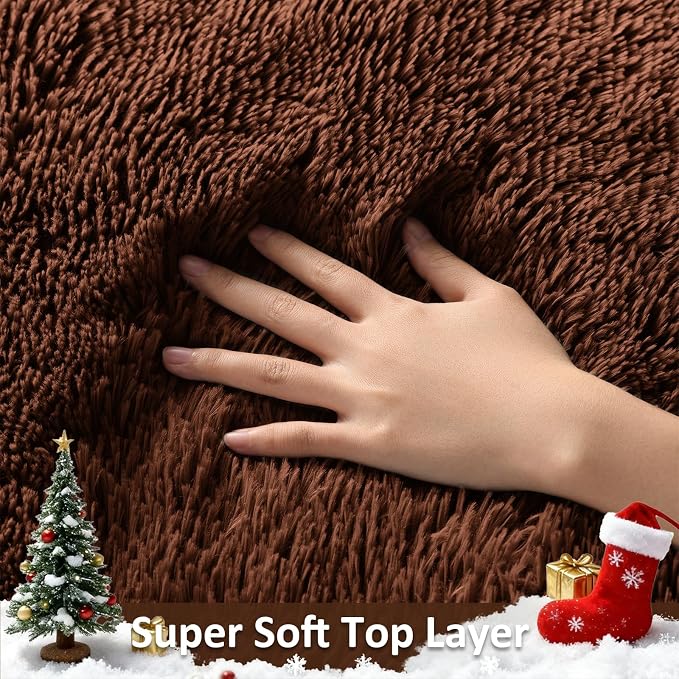 Ophanie Brown Rugs for Bedroom Living Room, Fluffy Fuzzy Furry Carpet, Plush - Image 2