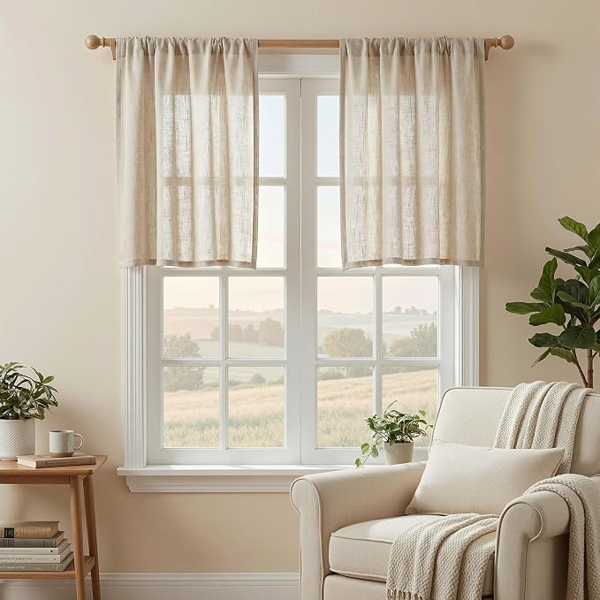 MYSKY HOME 30 Inch Length Oatmeal Tiers Curtains - Image 2