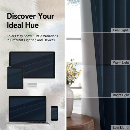 100% Blackout Linen Textured Curtains 90 Inch Long, Light Blocking, Thermal - Image 6
