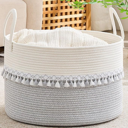KAKAMAY Cotton Rope Storage Basket, Woven Hamper by KAKAMAY