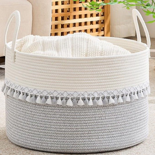 KAKAMAY Cotton Rope Storage Basket, Woven Hamper by KAKAMAY