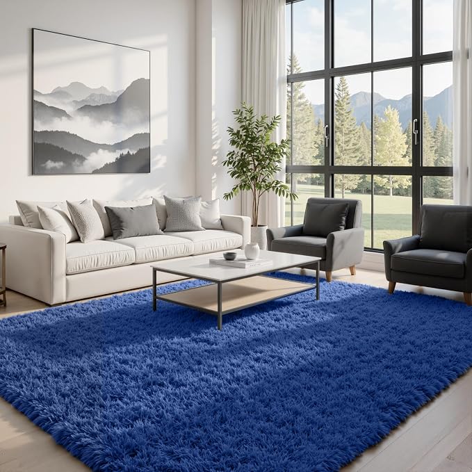5x8 Fluffy Shag Area Rugs for Living Room Bedroom: Soft Plush Carpet Blue | - Image 3
