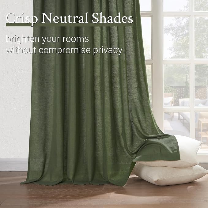 Olive Green Linen Curtains 84 Inches Long - Image 3