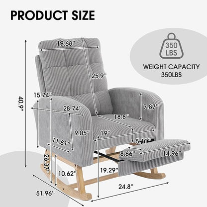 NIOIIKIT Nursery Rocking Chair, Corduroy Upholstered Rocking Chair - Image 2