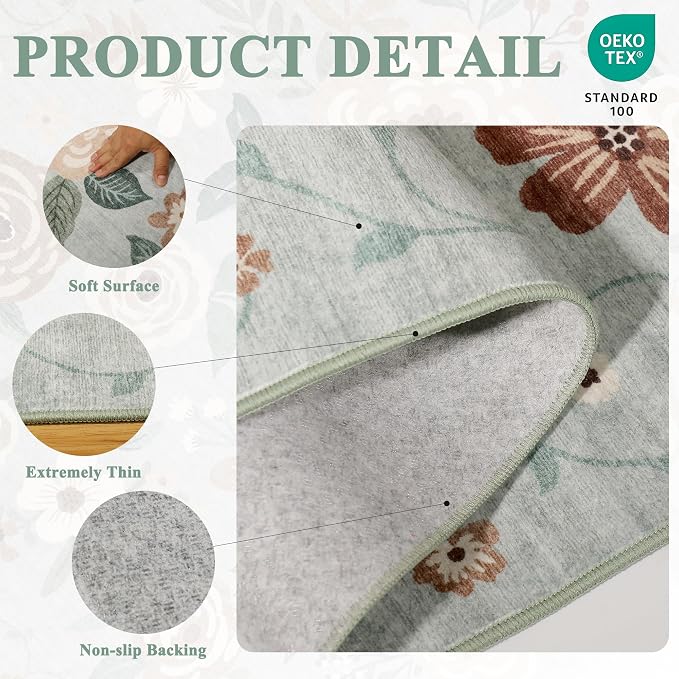 DUKINO 3x5 Area Rug, Floral Washable Rug - Image 5