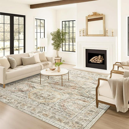 Soalmost 6x9 Area Rug for Living Room Washable Rugs Non-Slip Brown/Pink | - Image 9