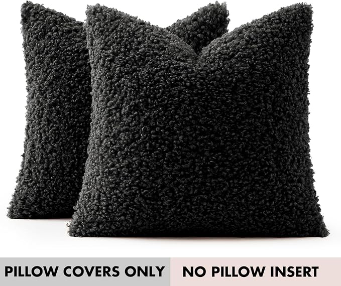 Faux Fur Throw Pillow Covers 20x20 Inch Set of 2 Boucle Neutral Decorative - Image 7