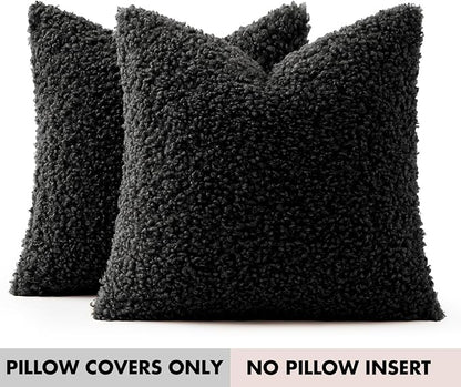 Faux Fur Throw Pillow Covers 20x20 Inch Set of 2 Boucle Neutral Decorative - Image 7