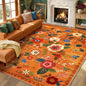 RELEANY Floral Washable 9x12 Area Rugs BurntOrange | Flower Carpet Print Boho by RELEANY