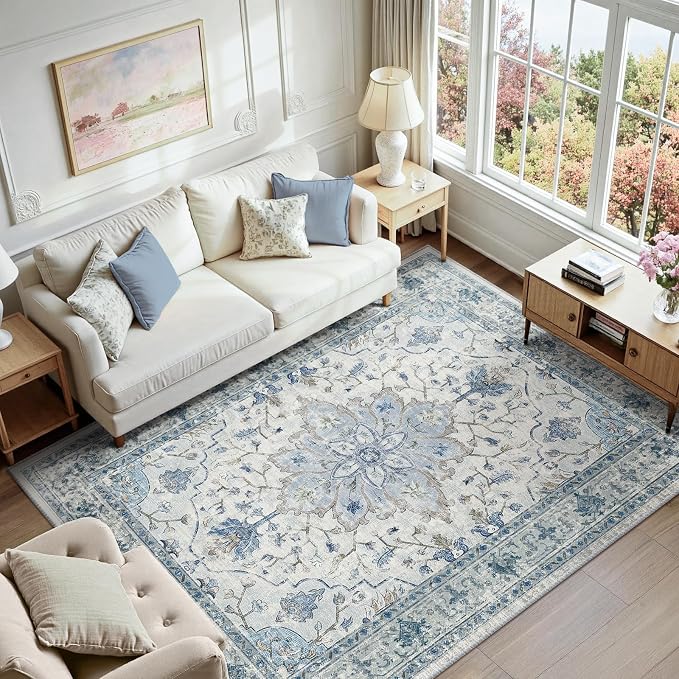 RELEANY Washable Area Rug, Water Repellent, Pet Friendly, Vintage Floral Boho - Image 3