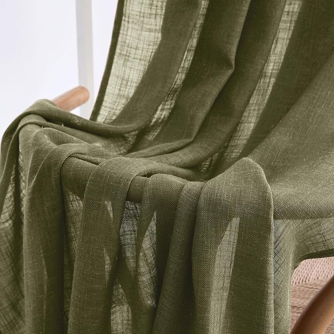 MIULEE Light Olive Green Linen Curtains 52x54 Inch 2 Panels - Image 6