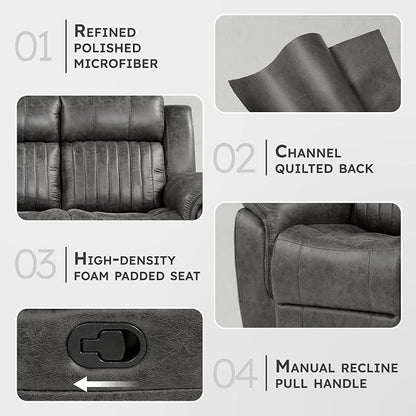 Lexicon 83.5" W Manual Double Reclining Sofa, Polished Microfiber Recliner Sofa - Image 3