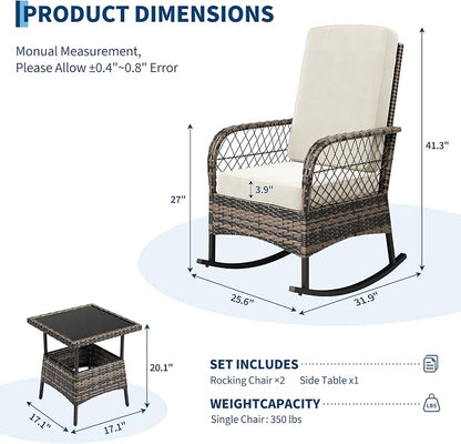 3 pcs Outdoor Rocking Bistro Set, Wicker Rocking Bistro Set - Image 2