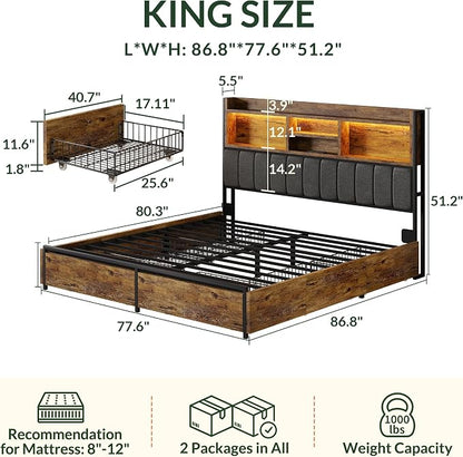 LARMACE King Bed Frame with 6 Storage Drawers, Bed Frame King Size with Linen - Image 2
