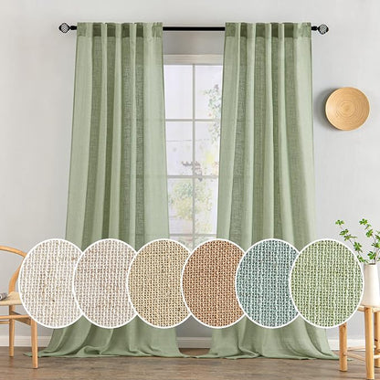 MIULEE Sage Green Linen Curtains 52x100 Inch Length 2 Panels by MIULEE