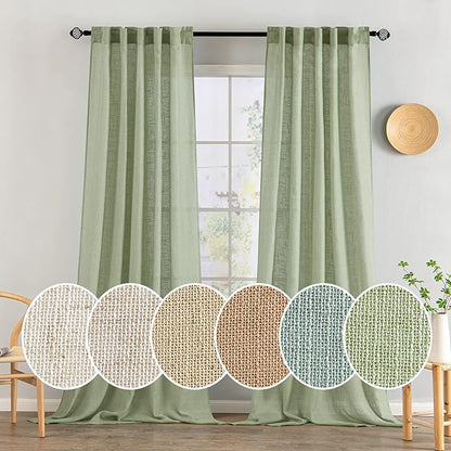 MIULEE Sage Green Linen Curtains 52x96 Inch Long by MIULEE