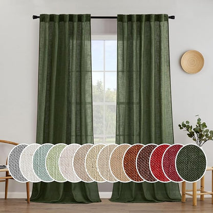 MIULEE Olive Green Linen Curtains 52x102 Inch Length 2 Panels by MIULEE