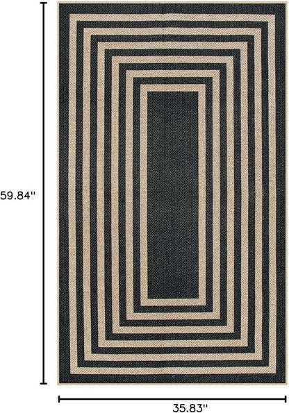 Lahome Enfys Modern Geometric Easy Jute Outdoor Rug, 3x5 Black Indoor Outdoor - Image 2
