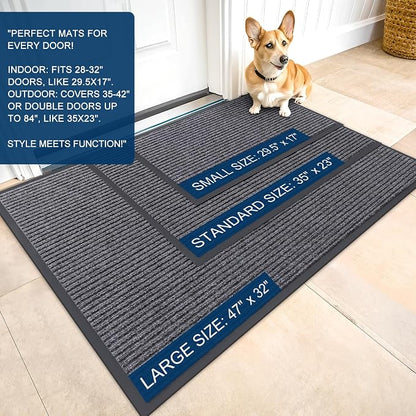 OLANLY Front Door Mat 47x23, Waterproof Heavy-Duty Indoor Outdoor Doormat | Grey - Image 2