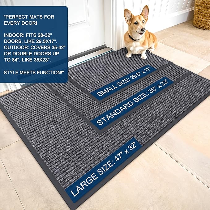 OLANLY Front Door Mat 71x34, Waterproof Heavy-Duty Indoor Outdoor Doormat | Grey - Image 2