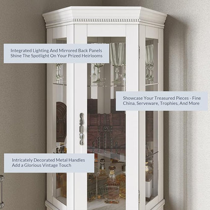 BELLEZE Lighted 3-Side Glass Display Curio Cabinet w/Tempered Glass Doors & - Image 4