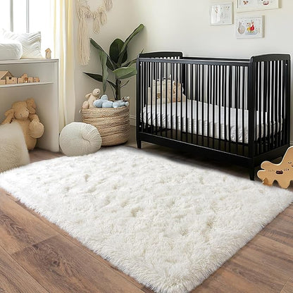 Pionblank Fluffy Area Rug for Bedroom 4x6, Indoor Plush Carpet, Cream White | - Image 4