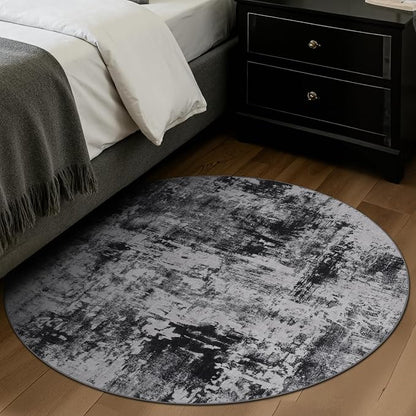 Rugflix Round Area Rugs 4Ft for Living Room, Washable Black Grey Circle Rug | - Image 3