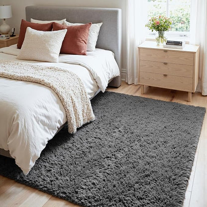 4x6 Fluffy Shag Area Rugs for Living Room Bedroom: Soft Plush Carpet Grey | - Image 3