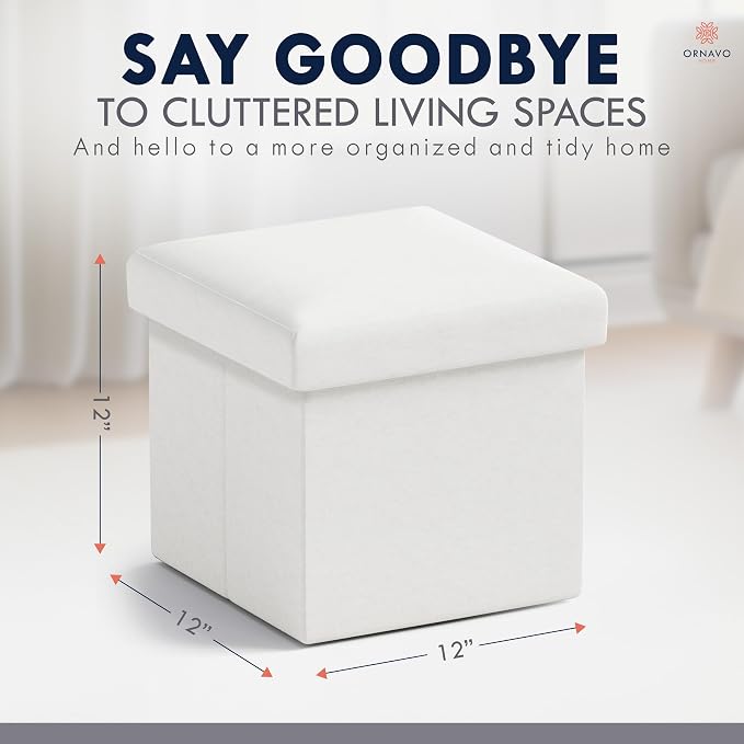 Ornavo Home Small Storage Ottoman Foldable Collapsible Cube Square Linen - Image 2