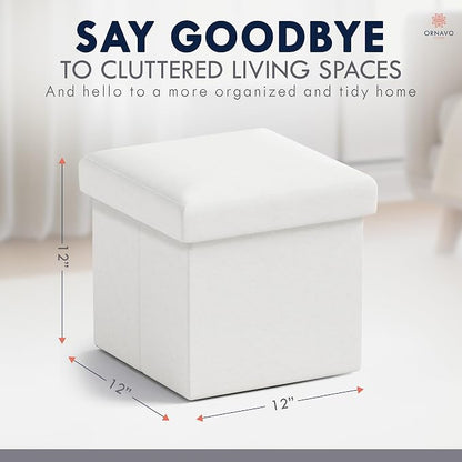 Ornavo Home Small Storage Ottoman Foldable Collapsible Cube Square Linen - Image 2