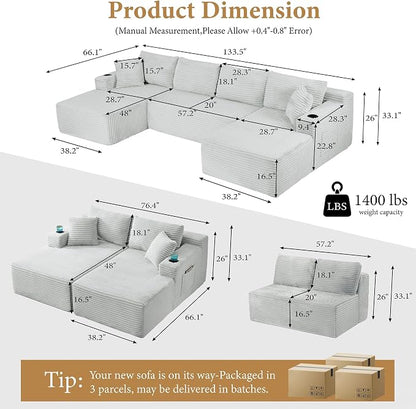 133" Sectional Couches for Living Room Cloud Couch Sofa - Image 2
